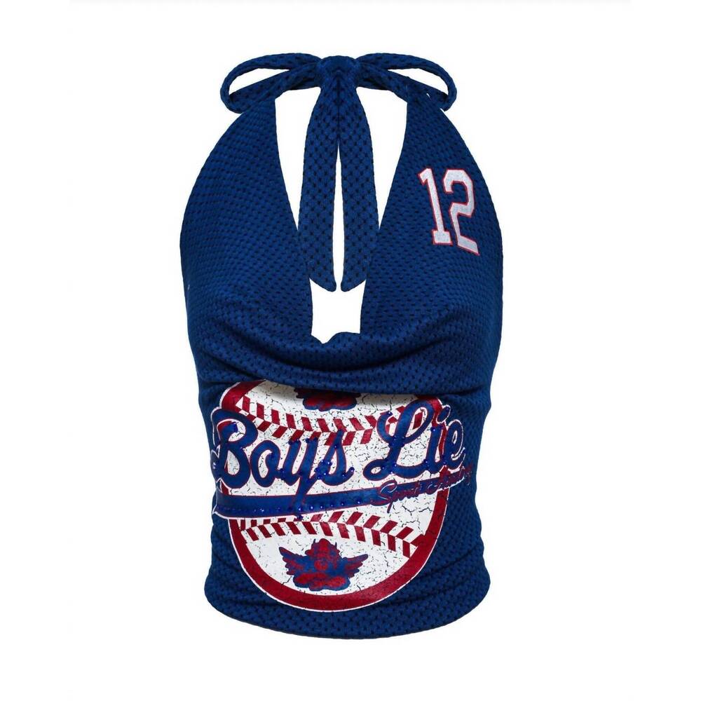 Boys Lie Blue Red White Baseball Halter Crop Top